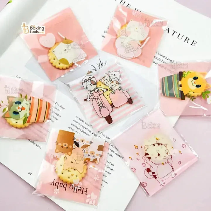 Small Cookie Pouch Self-Adhesive Cellophane Envelope Packaging Bags - 02 - Cat Paws I Love You - thebakingtools.com
