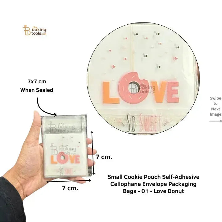 Small Cookie Pouch Self-Adhesive Cellophane Envelope Packaging Bags - 01 - Love Donut - thebakingtools.com