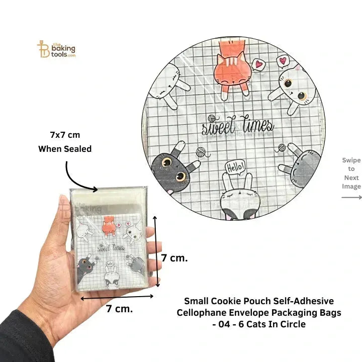 Small Cookie Pouch Self-Adhesive Cellophane Envelope Packaging Bags - 04 - 6 Cats In Circle - thebakingtools.com