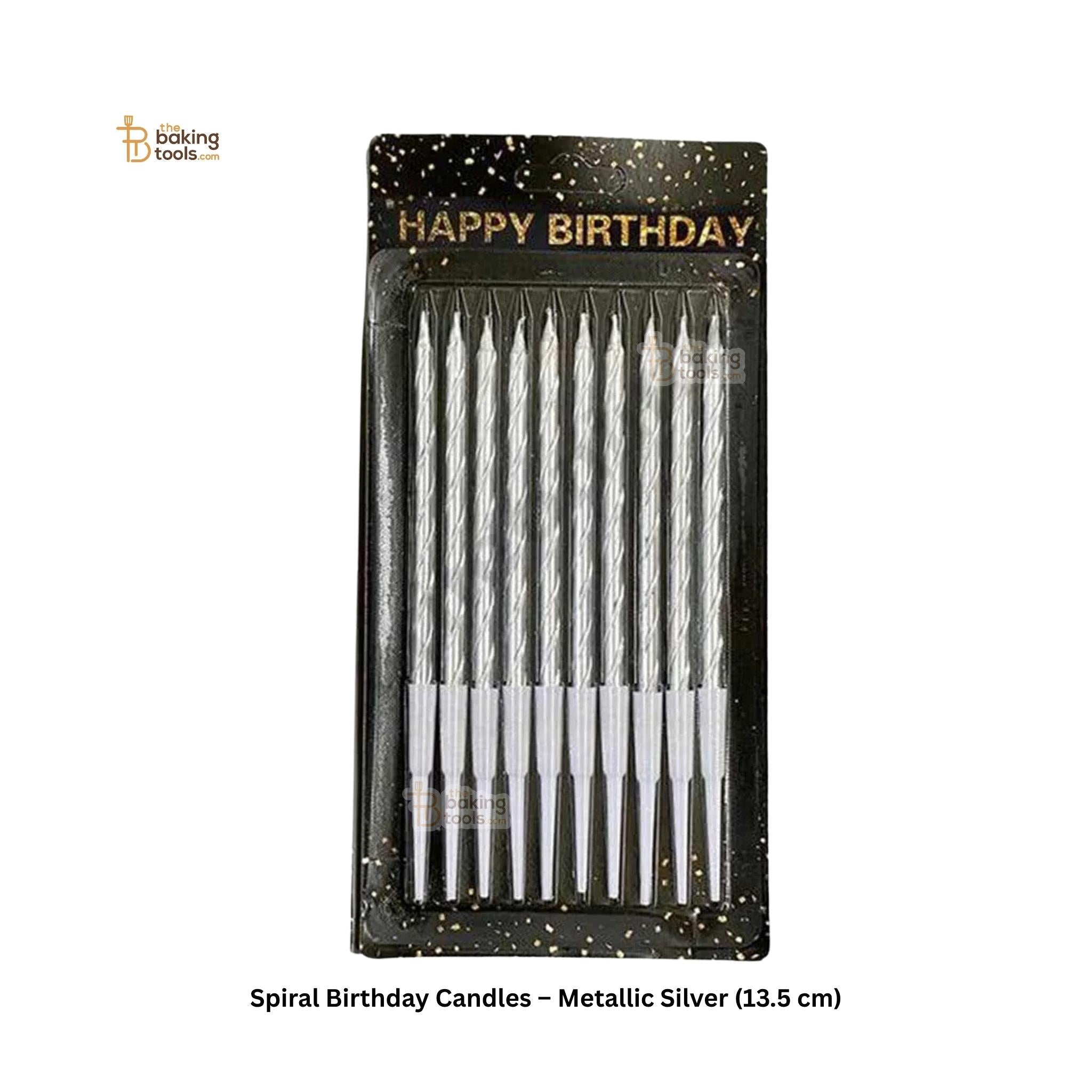 Spiral Birthday Candles – 10 Pcs Metallic Silver Candles (13.5 cm)