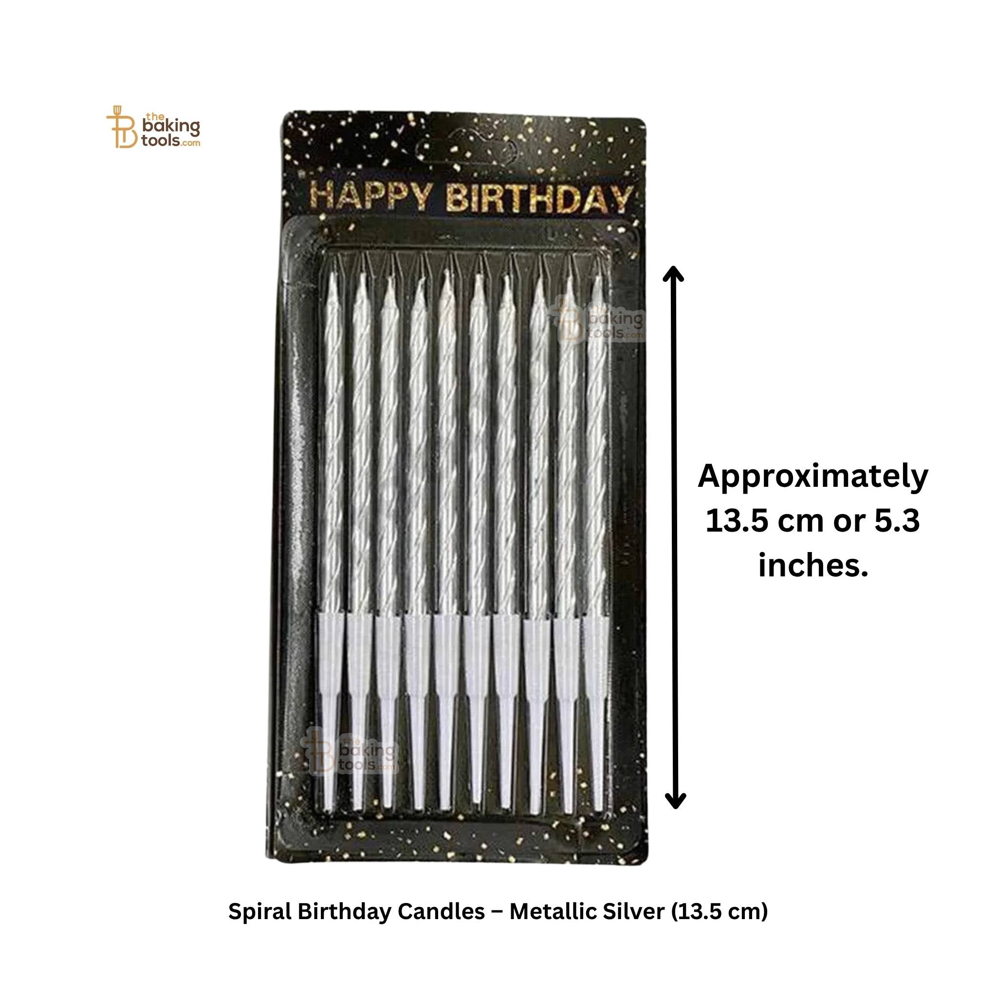 Spiral Birthday Candles – 10 Pcs Metallic Silver Candles (13.5 cm)