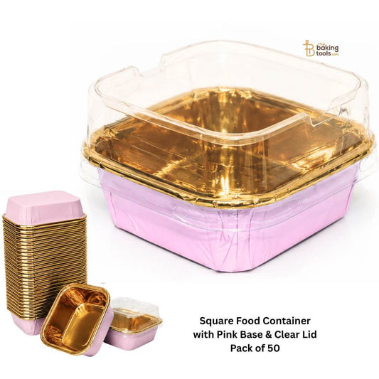 Square Food Container with Pink Base & Clear Lid Pack of 50 _ the baking tools