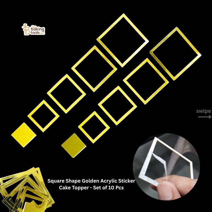 Square Shape Golden Acrylic Sticker Cake Topper - Set of 10 Pcs