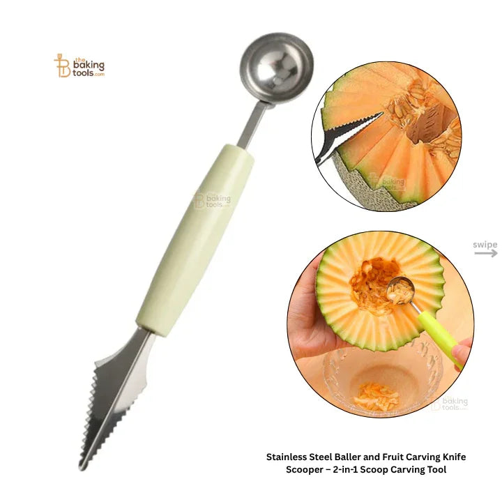 Stainless Steel Baller and Fruit Carving Knife Scooper – 2-in-1 Scoop Carving Tool