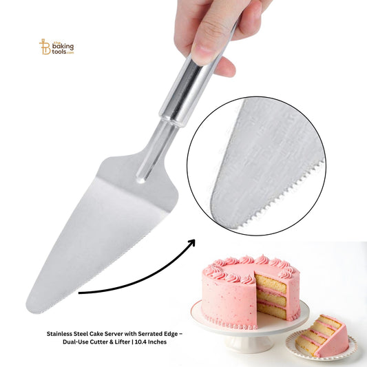 Stainless Steel Cake Server with Serrated Edge – Dual- Cutter & Lifter