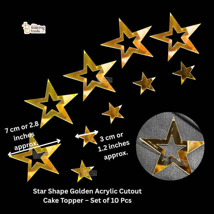 Star Shape Golden Acrylic Cutout Cake Topper – Set of 10 Pcs