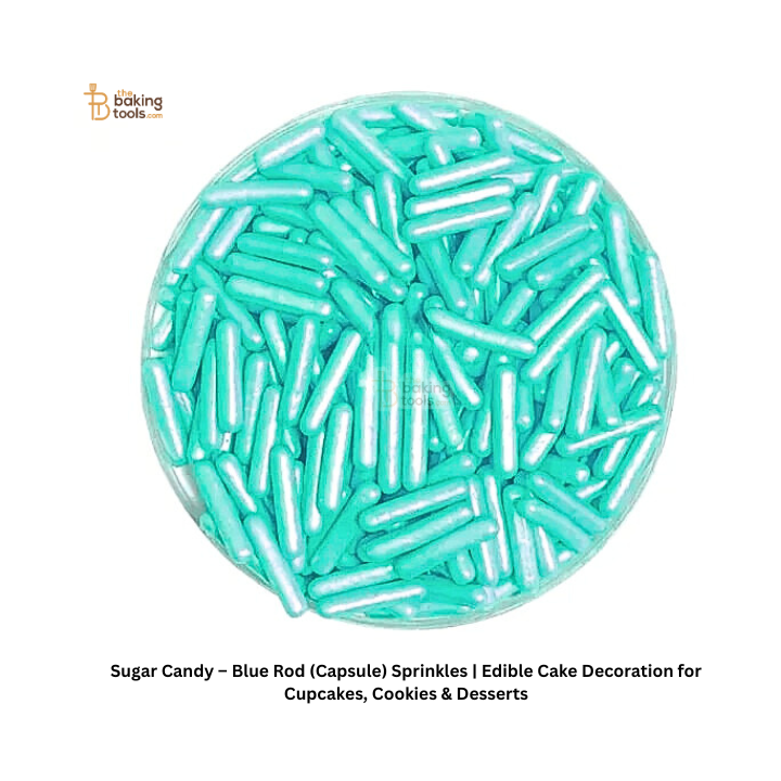 Sugar Candy – Blue Rod (Capsule) Sprinkles | Edible Cake Decoration for Cupcakes, Cookies & Desserts