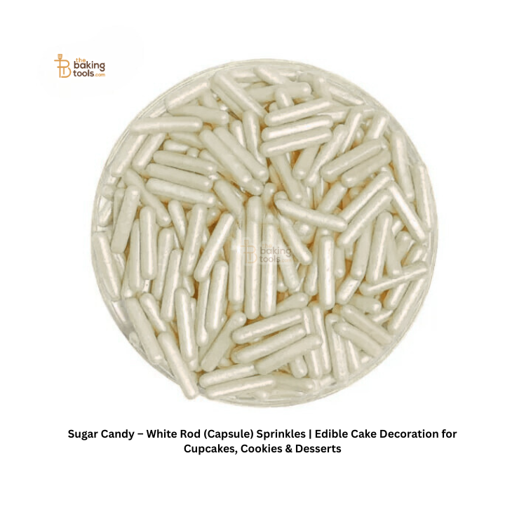 Sugar Candy – White Rod (Capsule) Sprinkles | Edible Cake Decoration for Cupcakes, Cookies & Desserts