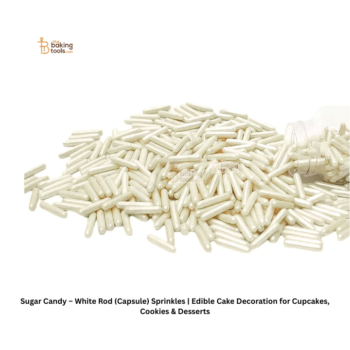 Sugar Candy – White Rod (Capsule) Sprinkles | Edible Cake Decoration for Cupcakes, Cookies & Desserts