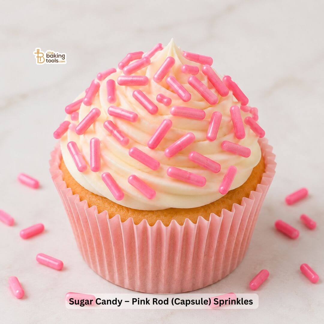 Sugar Candy – Pink Rod (Capsule) Sprinkles | Edible Cake Decoration for Cupcakes and Desserts