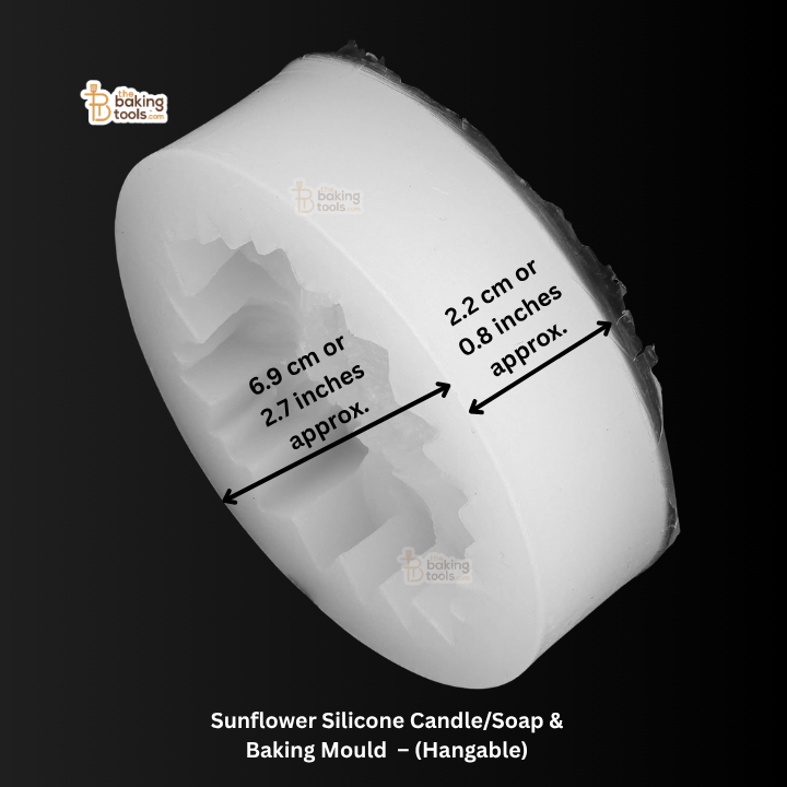 Sunflower silicone candle soap and baking mold with measurements on a black background
ideal for aromatherapy soap