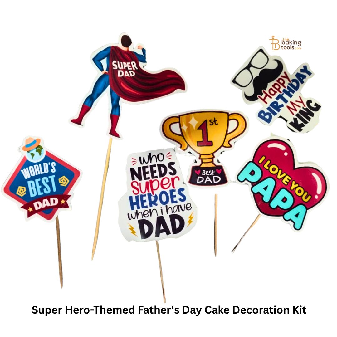 Father’s Day Cake Topper Set | Super Hero-Themed Father's Day Cake Decoration Kit - 003