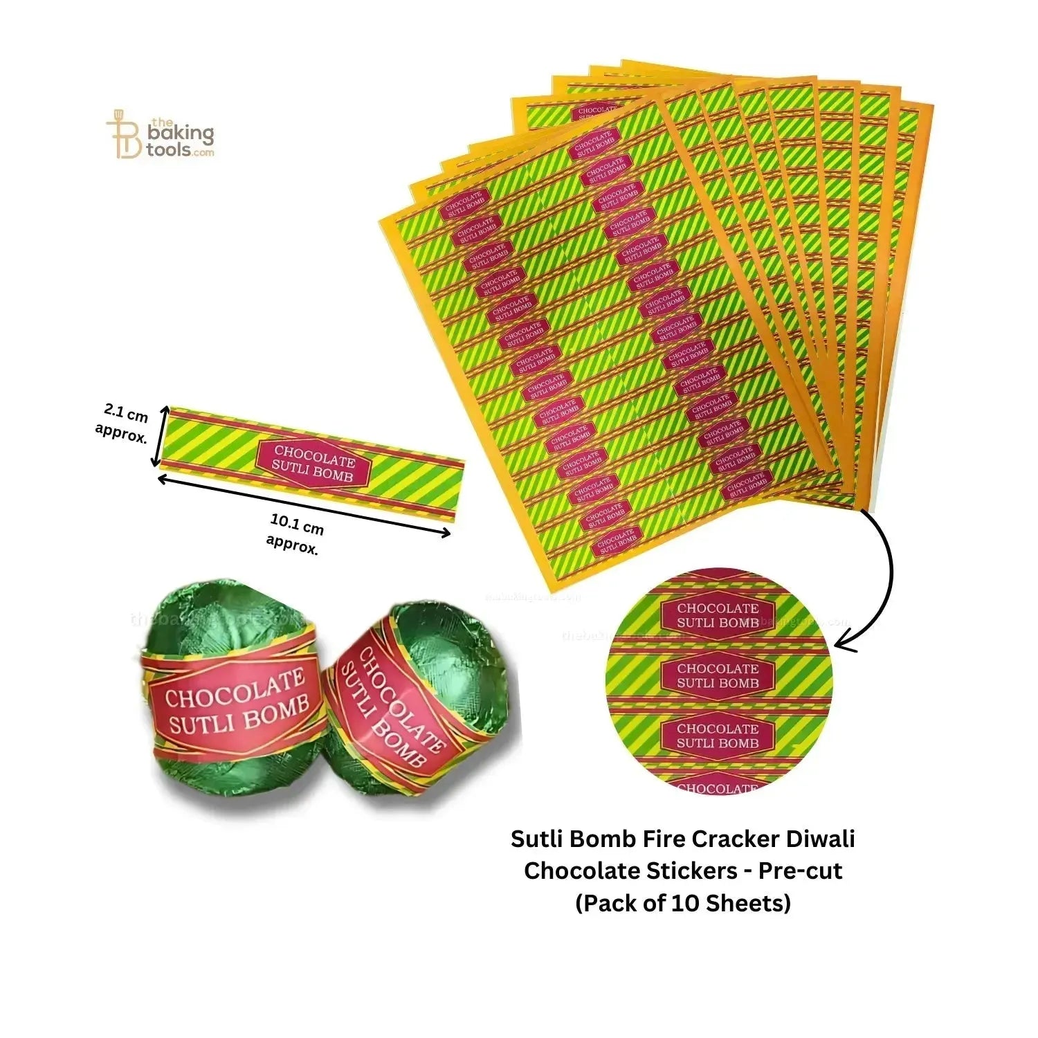 Sutli Bomb Fire Cracker Diwali Chocolate Stickers - Pre-cut (Pack of 10 Sheets) - thebakingtools.com