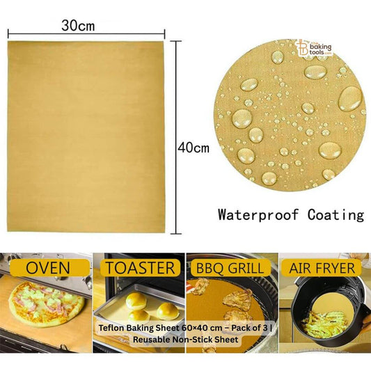 Teflon Baking Sheet 60 x 40 cm Pack of 3 Reusable Non-Stick Sheet_6