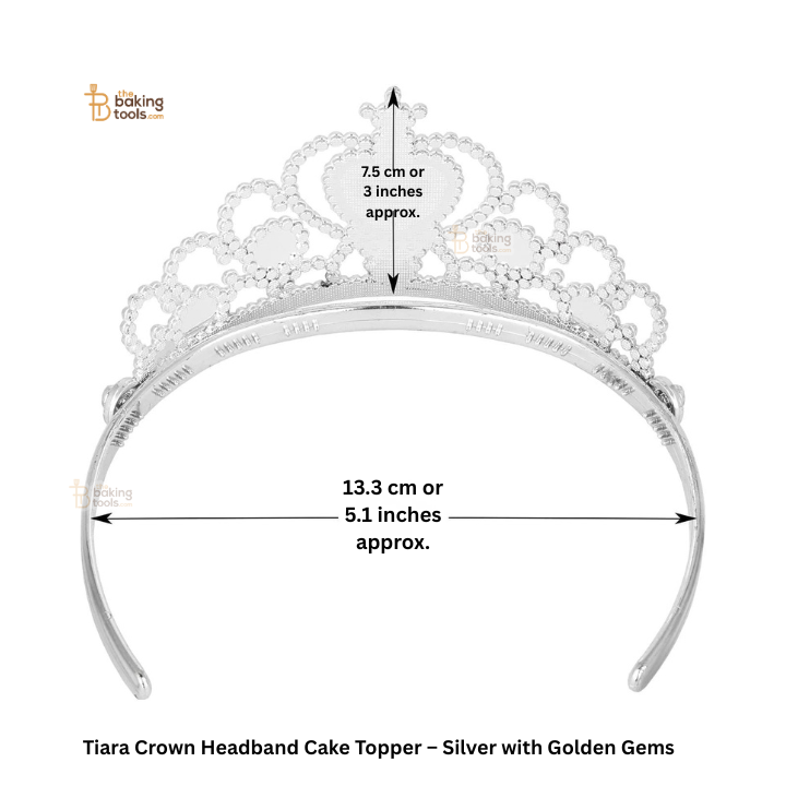 Tiara Crown Headband Cake Topper – Silver with Golden/Yellow Gems