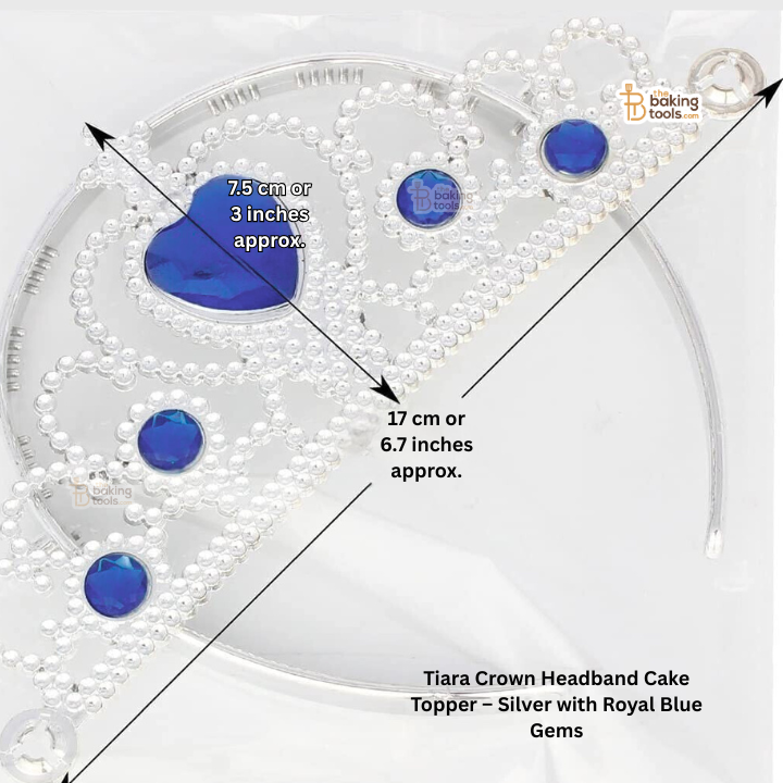 Tiara Crown Headband Cake Topper – Silver with Royal Blue Gems