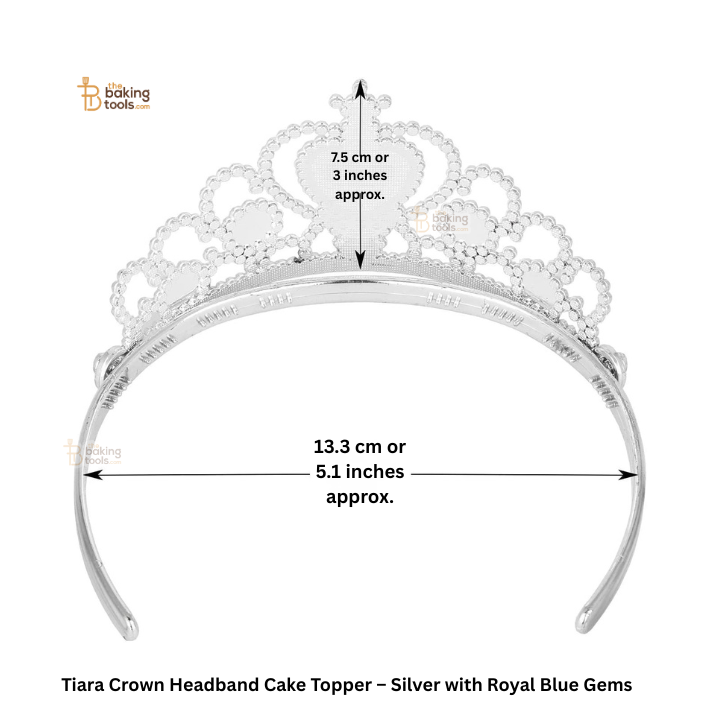 Tiara Crown Headband Cake Topper – Silver with Royal Blue Gems