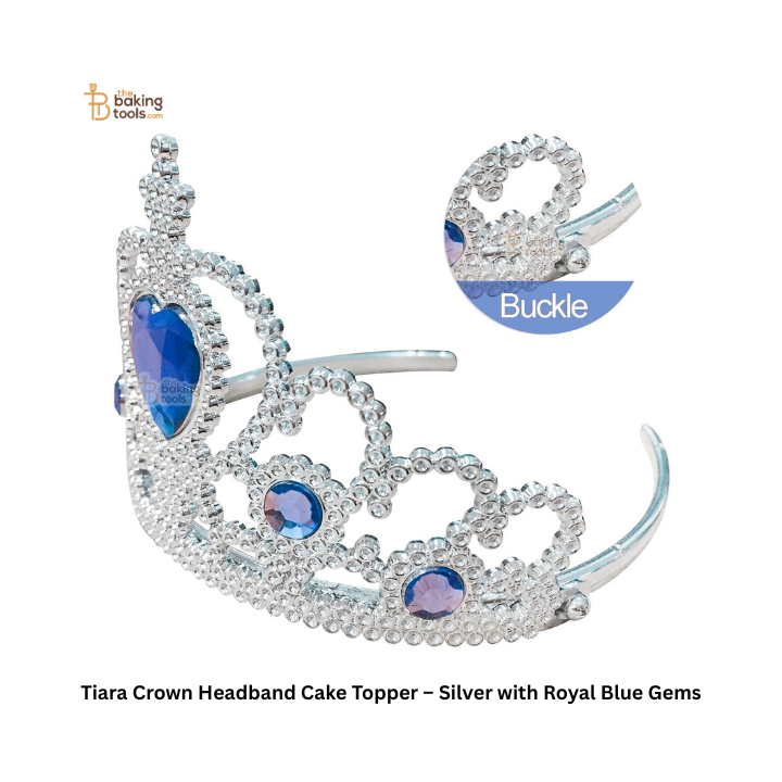 Tiara Crown Headband Cake Topper – Silver with Royal Blue Gems