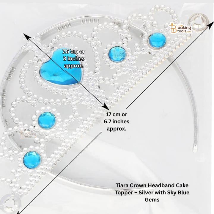 Tiara Crown Headband Cake Topper – Silver with Sky Blue Gems