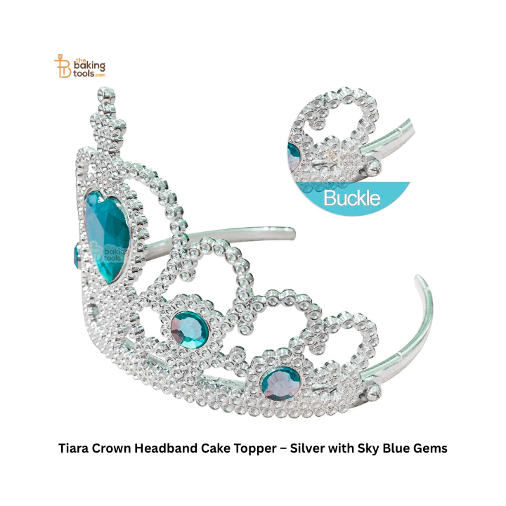 Tiara Crown Headband Cake Topper – Silver with Sky Blue Gems