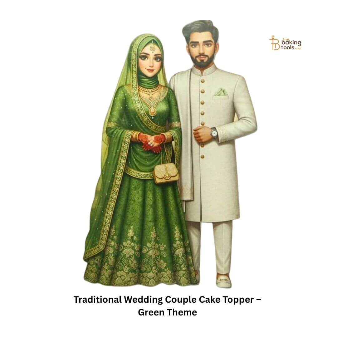 Muslim Wedding Couple MDF Cake Topper – Green Theme