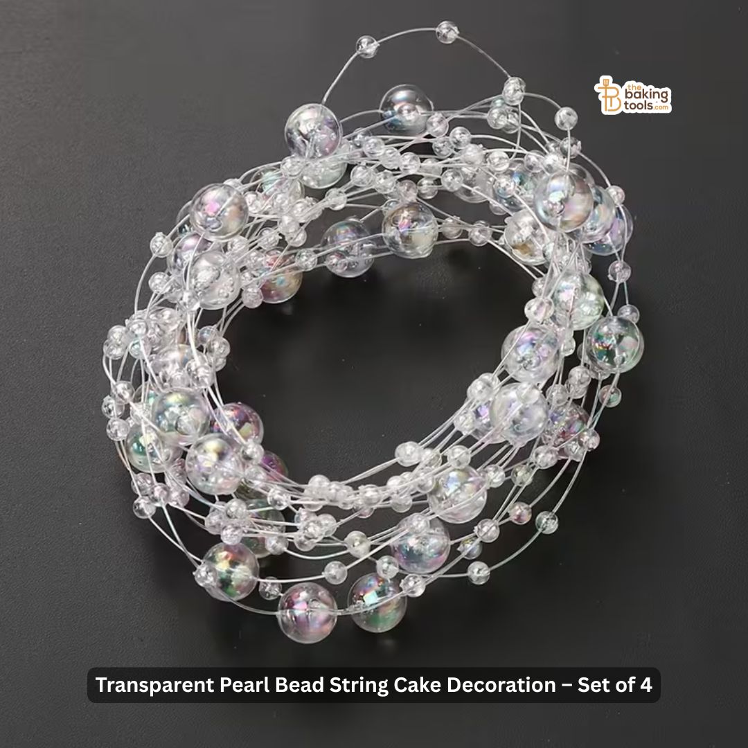 Transparent Pearl Bead String Cake Decoration – Set of 4