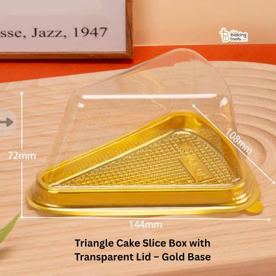 Triangle Cake Cheese Cake Slice Box with Transparent Lid – Gold Base | (Pack of 25)