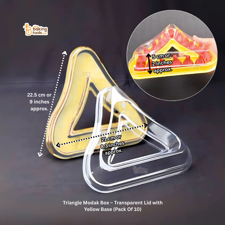 Triangle Modak Box – Transparent Lid with Yellow Base (Pack Of 10)