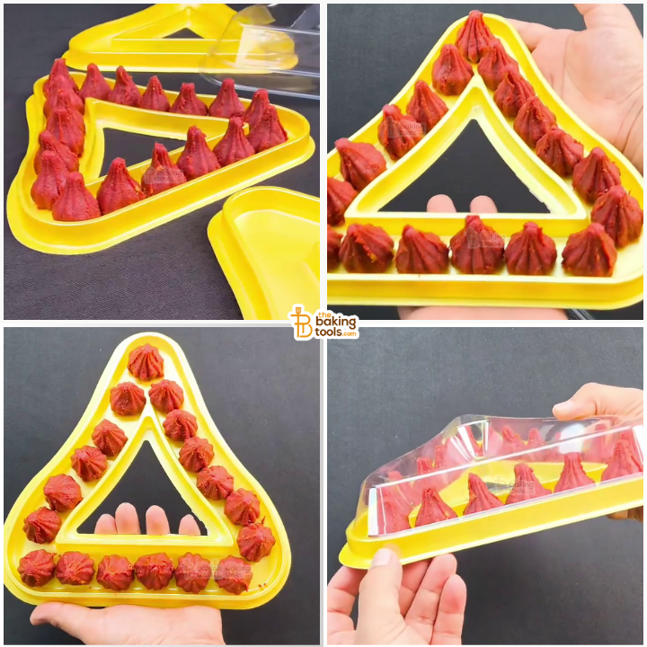 Triangle Modak Box – Transparent Lid with Yellow Base (Pack Of 10)