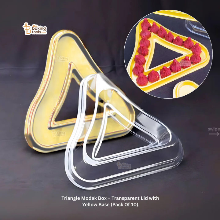 Triangle Modak Box – Transparent Lid with Yellow Base (Pack Of 10)