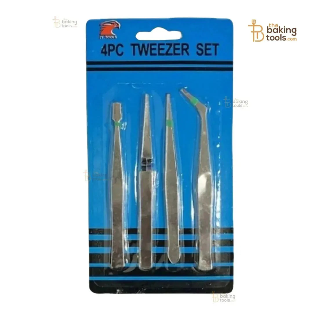 Tweezers Set 4-Piece | Professional Stainless Steel Self-Locking Sugar Craft Tweezers - thebakingtools.com