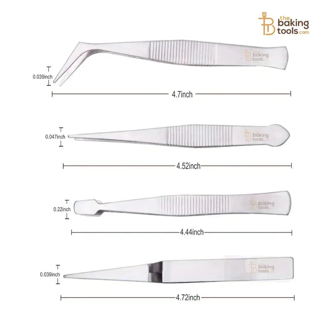 Tweezers Set 4-Piece | Professional Stainless Steel Self-Locking Sugar Craft Tweezers - thebakingtools.com