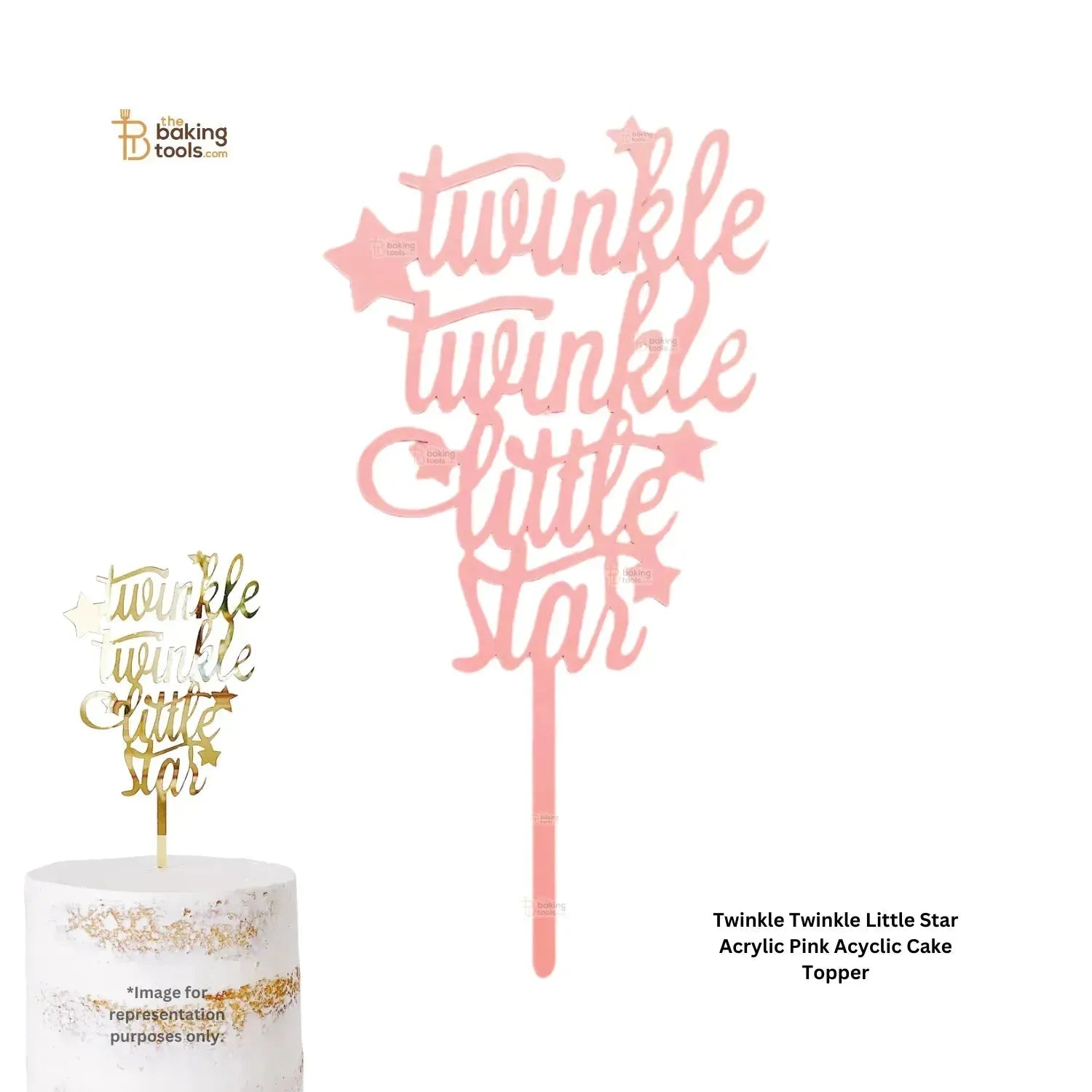 Twinkle Twinkle Little Star Pink Acyclic Cake Topper - 7 inch - thebakingtools.com