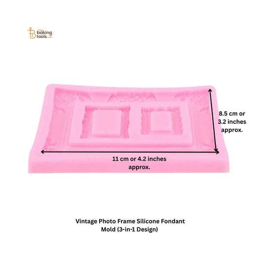 Vintage Photo Frame Silicone Fondant Mold (3-in-1 Design) _  size of the gumpaste mould mentioned