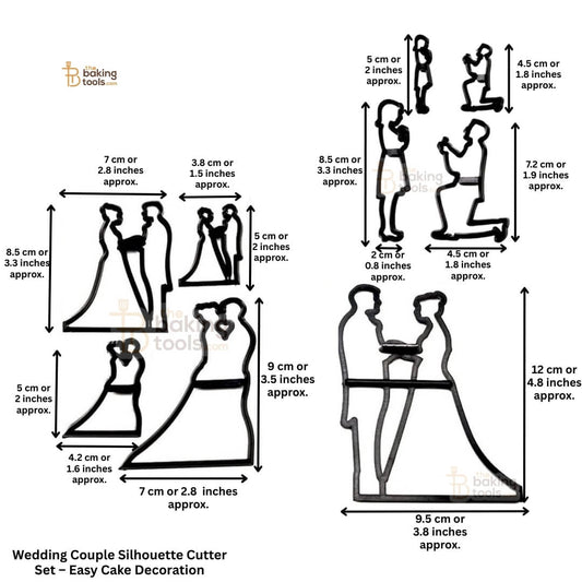 Wedding couple silhouette cutters with dimensions
