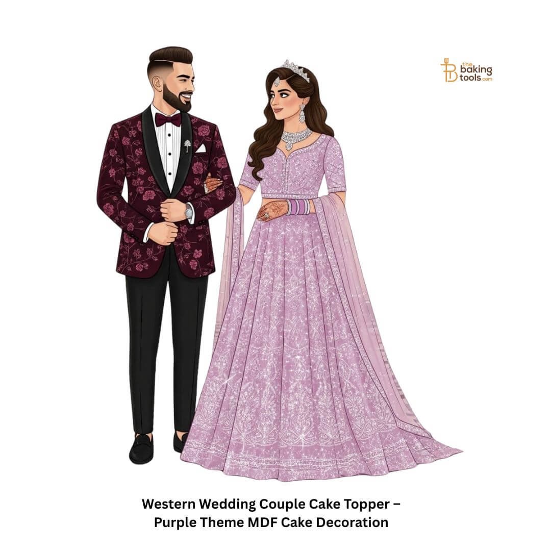 Western Wedding Couple Cake Topper – Purple Theme MDF Cake Decoration