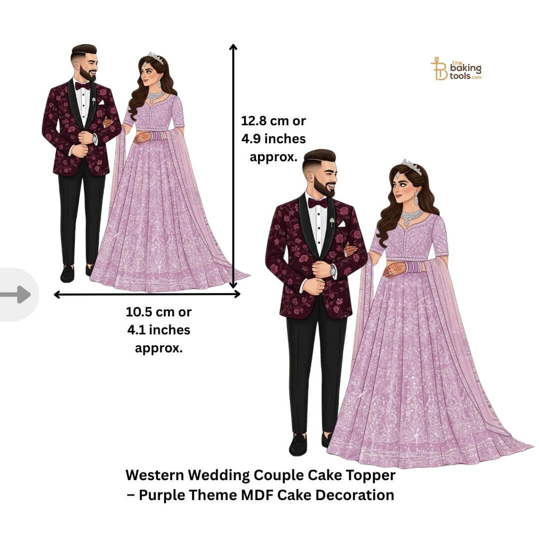 Western Wedding Couple Cake Topper – Purple Theme MDF Cake Decoration