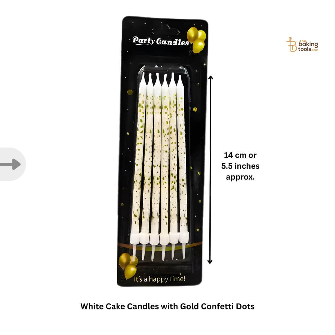 White Cake Candles with Gold Confetti Dots