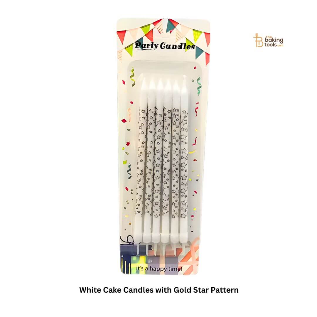 White Cake Candles with Golden Star Pattern