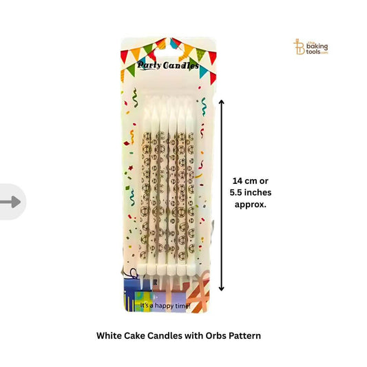 White Cake Candles with Orbs Diamond Pattern _ measuring 14 cm or 5.5 inches approx.