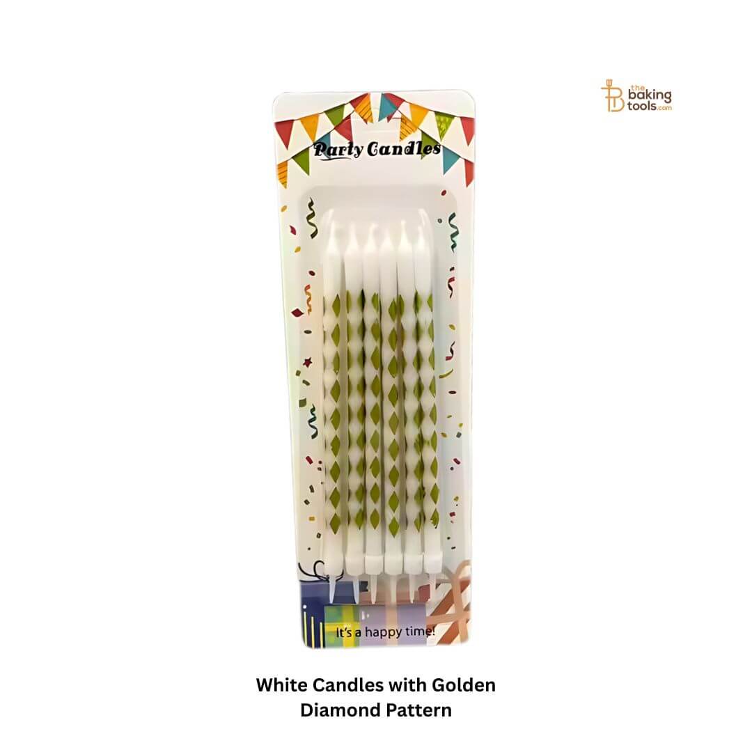 White Candles with Golden Diamond Pattern