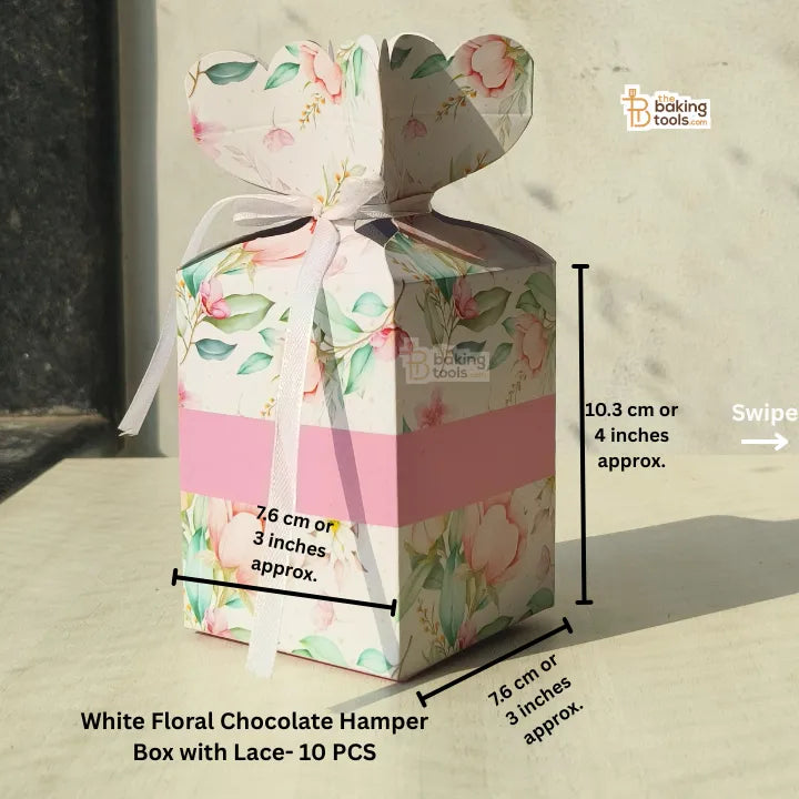 White Floral Chocolate Hamper Box with Lace- 10 PCS #1574 - B - thebakingtools.com