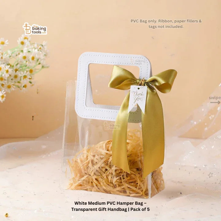 White Medium PVC Hamper Bag – Transparent Gift Handbag | Pack of 5