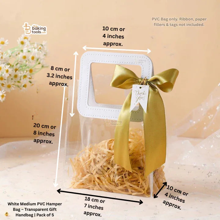 White Medium PVC Hamper Bag – Transparent Gift Handbag | Pack of 5