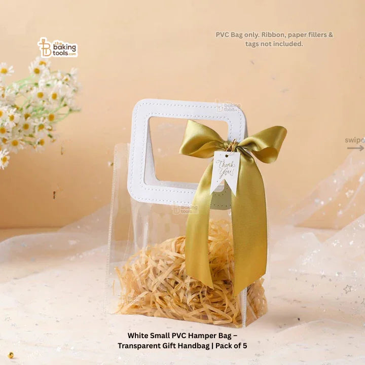 White Small PVC Hamper Bag – Transparent Gift Handbag | Pack of 5