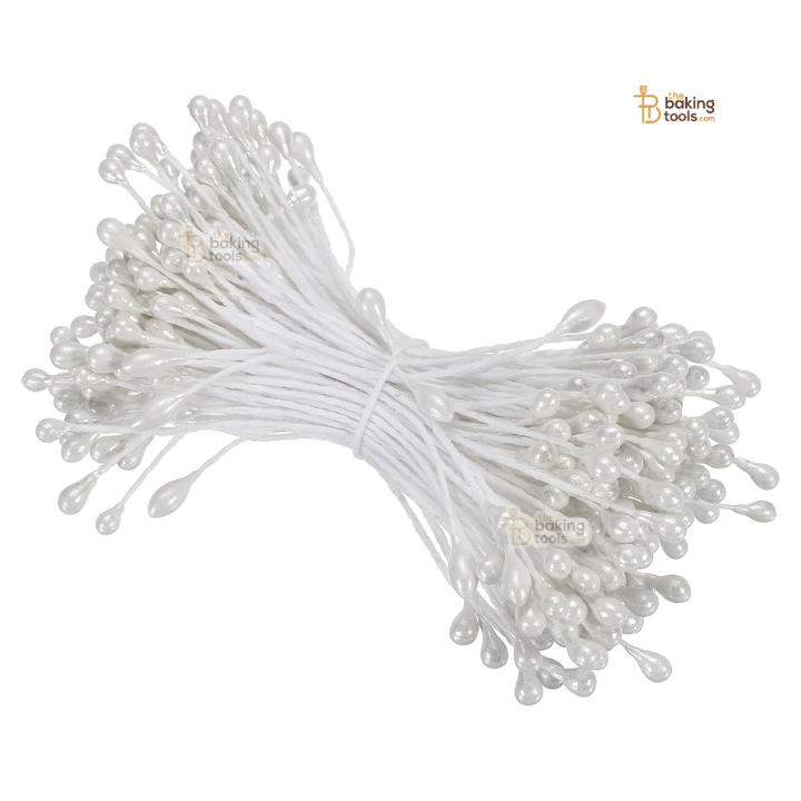 White- 150 Pcs Double Headed Pearlized Artificial Flower Stamens Pollens – 5.5cm for Sugar Flowers, Cake Decoration & Craft Making