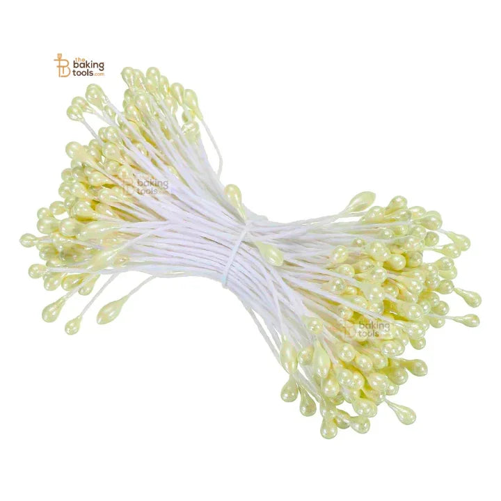 White Cream - 150 Pcs Double Headed Pearlized Artificial Flower Stamens Pollens – 5.5cm for Sugar Flowers, Cake Decoration & Craft Making
