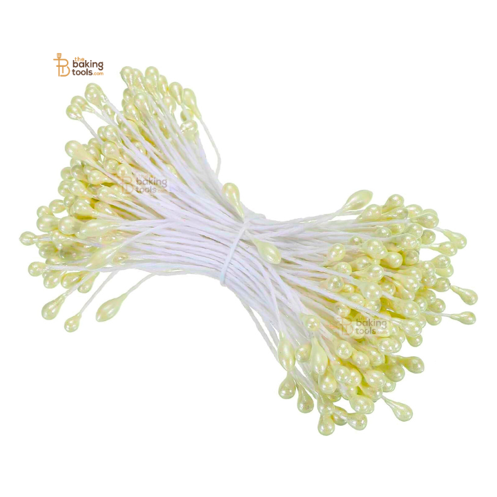 White Cream - 150 Pcs Double Headed Pearlized Artificial Flower Stamens Pollens – 5.5cm for Sugar Flowers, Cake Decoration & Craft Making