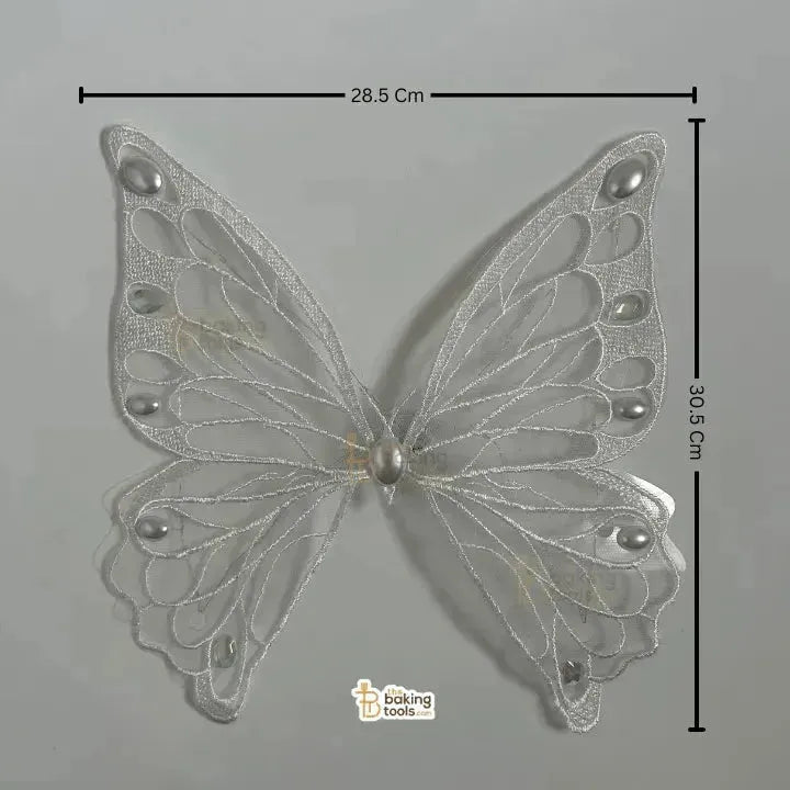 White Embroidered Angel Butterfly Wings Topper with Warm Yellow Light - thebakingtools.com