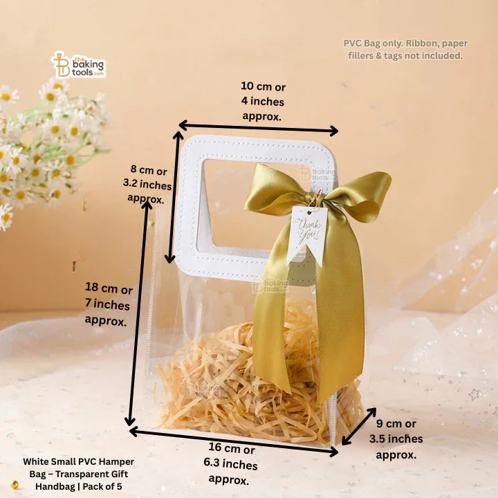 White Small PVC Hamper Bag – Transparent Gift Handbag | Pack of 5
